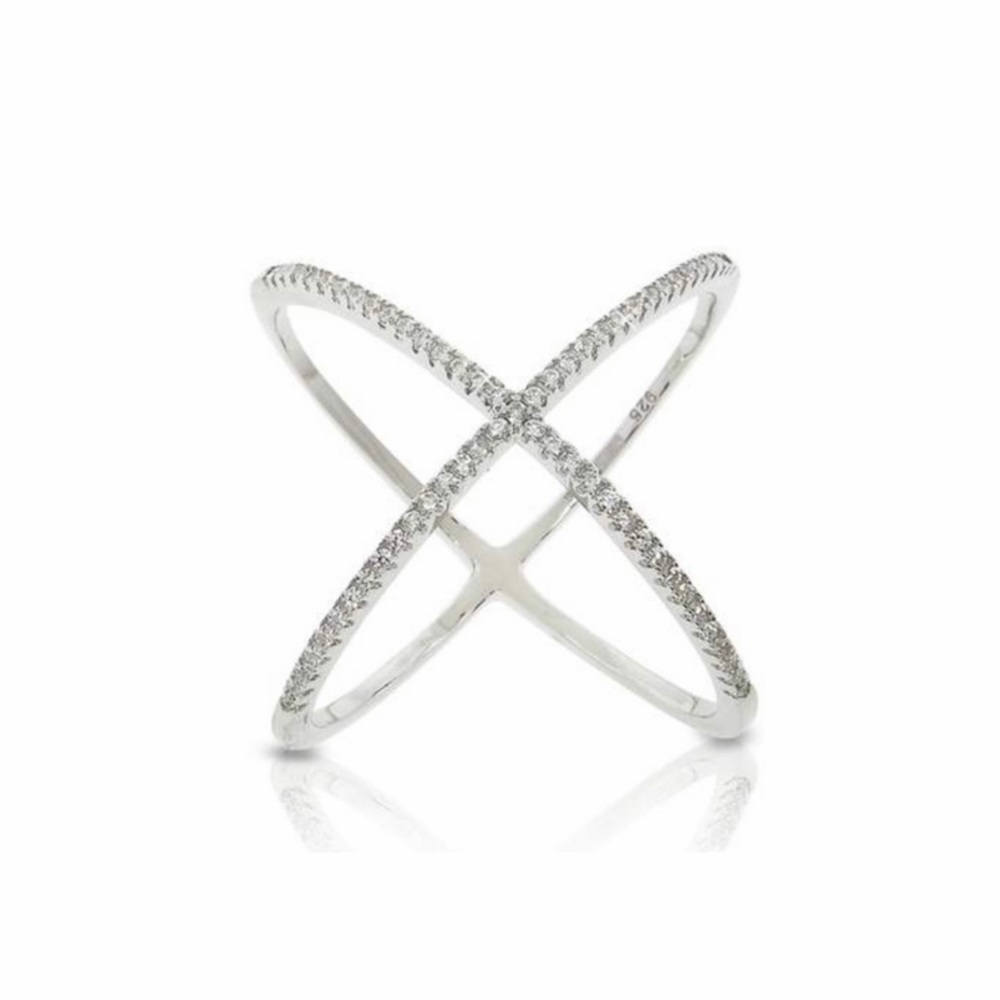 .925 Sterling Silver Pave Criss Cross X Ring Size 6